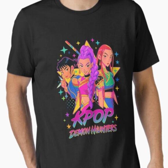 Fire! KPop Demon Hunters Huntrix Black T-shirt Tee Dopamine 2XL Unisex - Picture 2 of 2